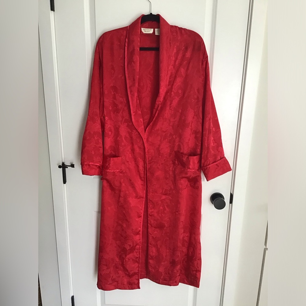 Vintage Victoria’s Secret Gold Label Red‎ Robe Brocade Floral P/S- FLAWED